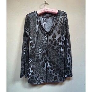 Anac Designed by Kimi Womens Large Black Animal Print Full-Zip Sweater Jacket